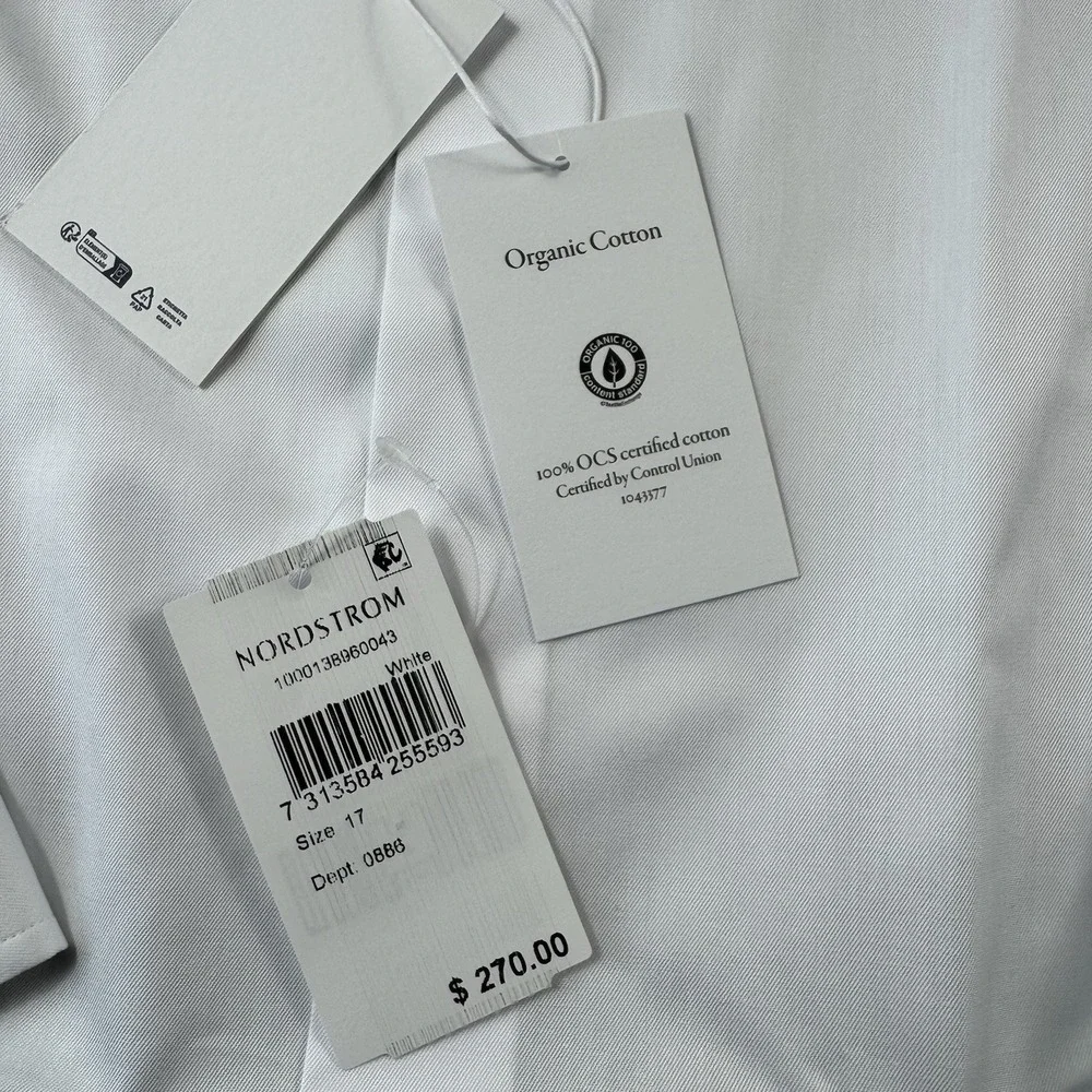 ETON Current White Gray Geometric Flip Cuff Men's L/S Button‎ Front Slim 17 NWT